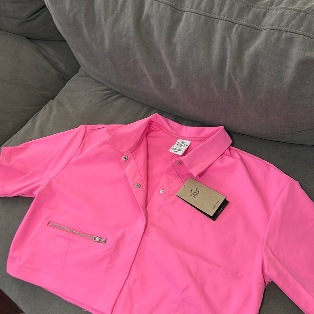 Nike Women’s Sportswear Dri-Fit Tech Pack Woven Polo in Pink